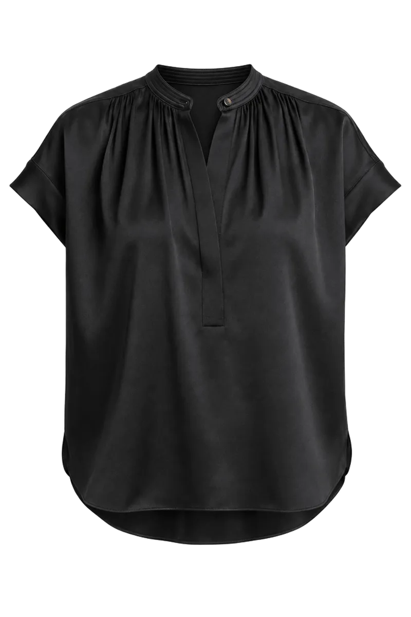 Silk Gathered Cap-Sleeve Blouse