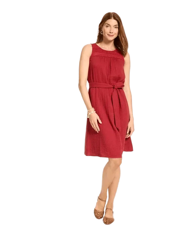 Lace Yoke Gauze Shift Dress