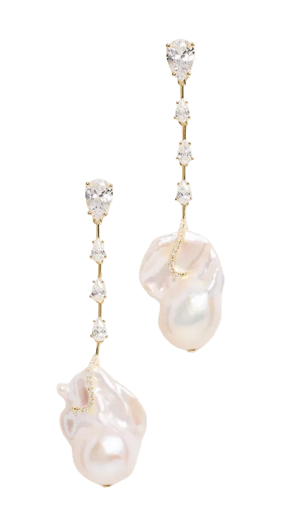 14k Dangling Baroque Pearl Stud Earrings