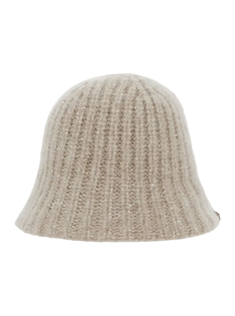 Brunello Cucinelli MCAP9A038 Knitted Diamond Yarn Beanie — Beige