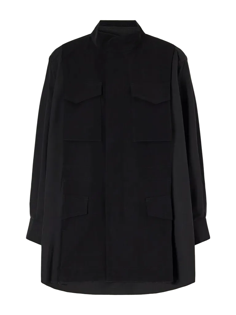 Crepe-trimmed woven shirt