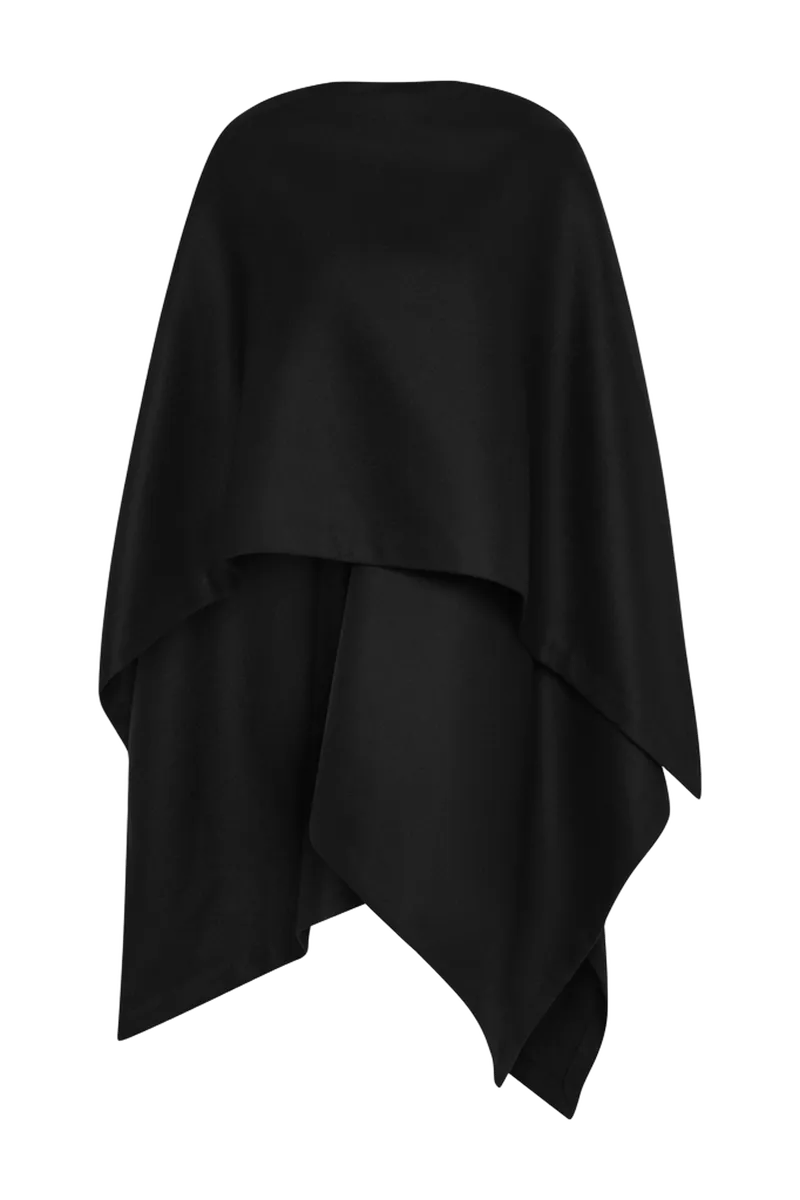 Wool Twill Poncho - Black