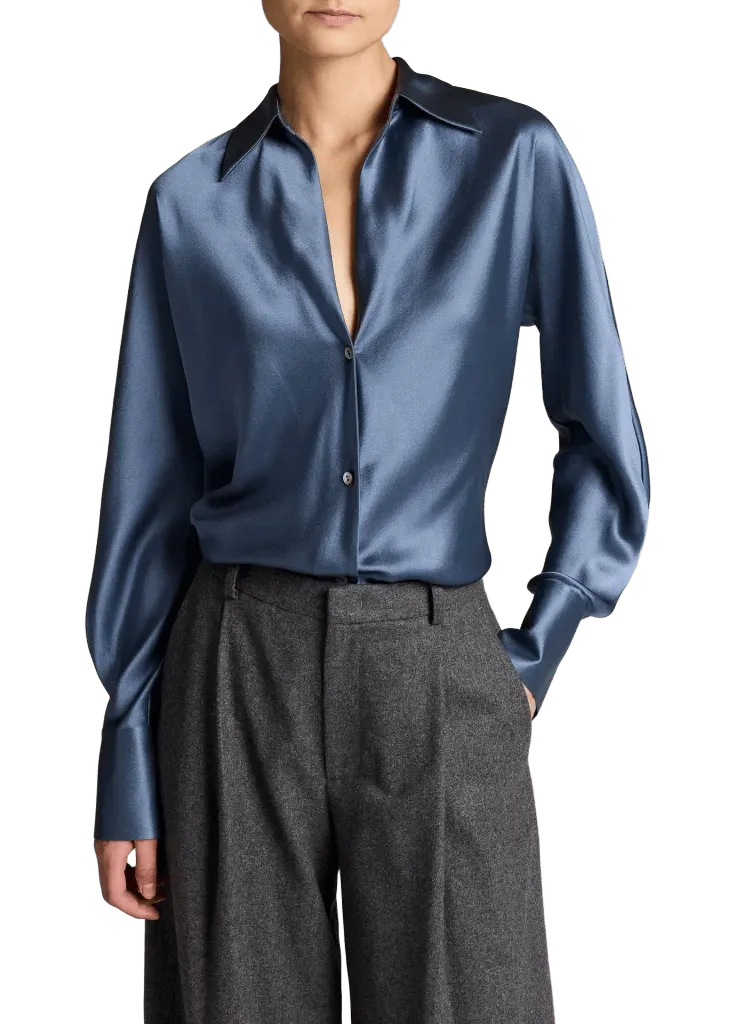 Silk Bias Long-Sleeve Blouse