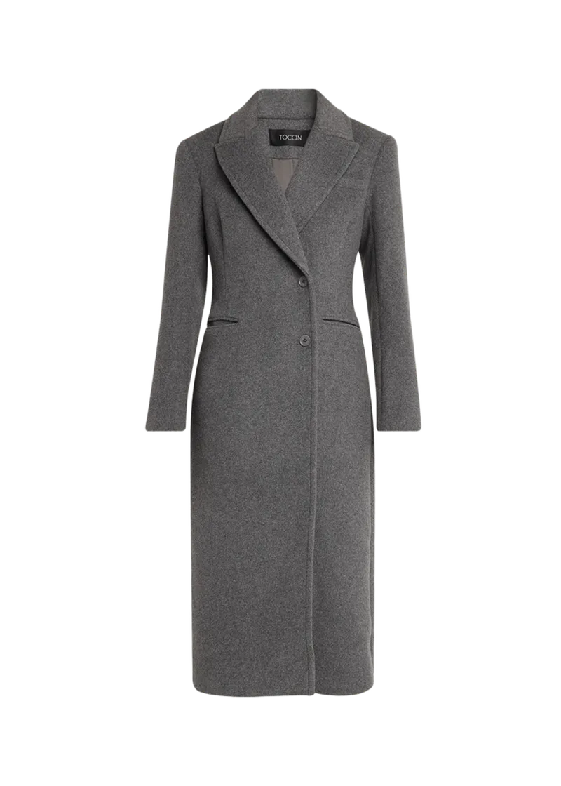 Toccin Boston Sculpted Peak-Lapel Wool Coat