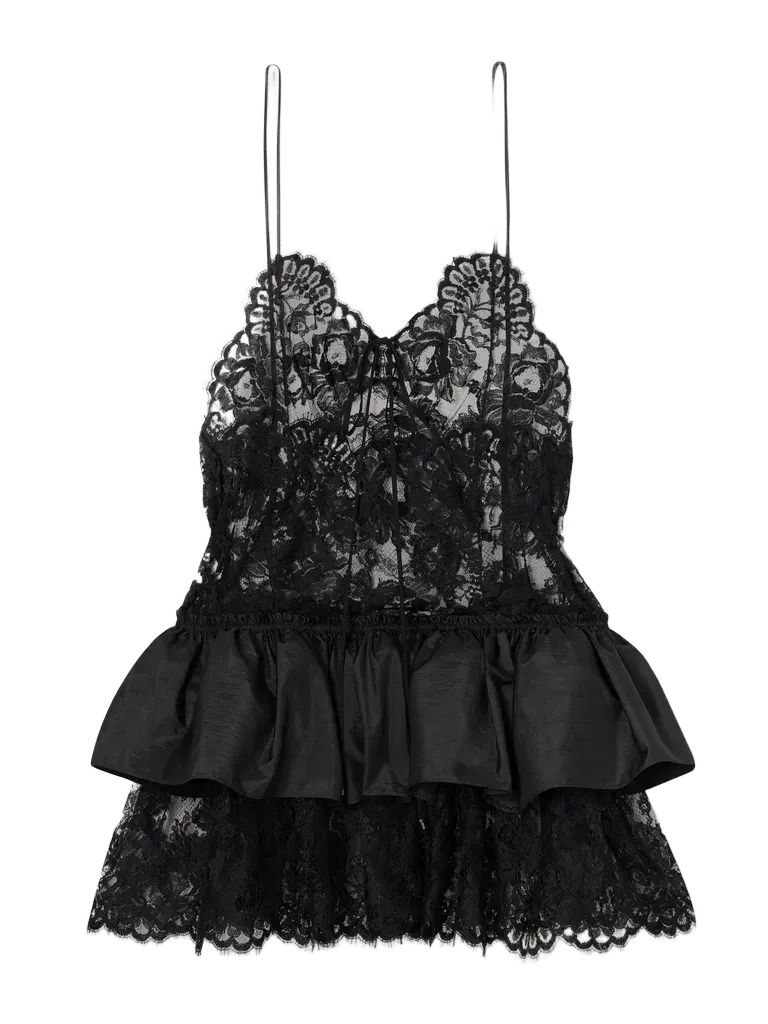Ruffled lace-trimmed taffeta cami