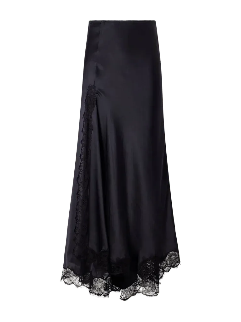 Alexandra lace-detailed silk-blend satin midi skirt