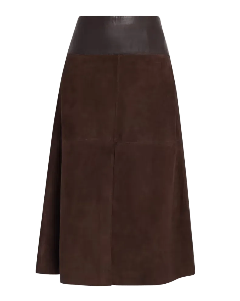 Hudson Suede Leather Combo Midi Skirt