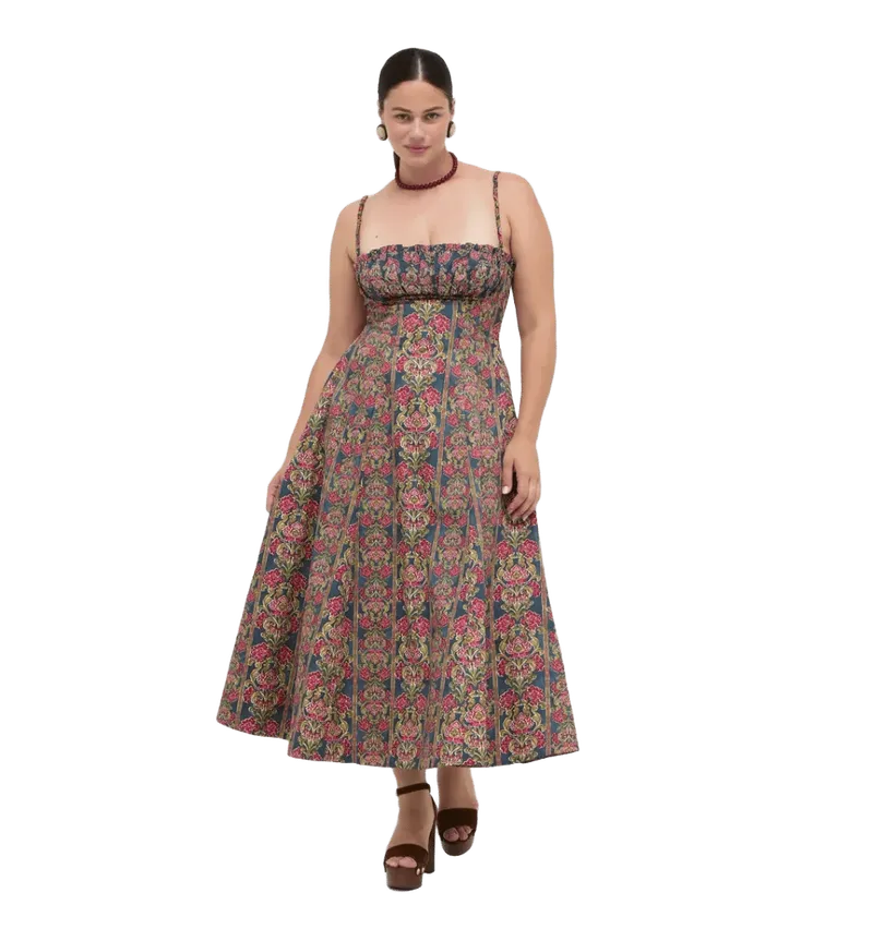 The Maisie Dress - Iris Medallion Border Green Berry