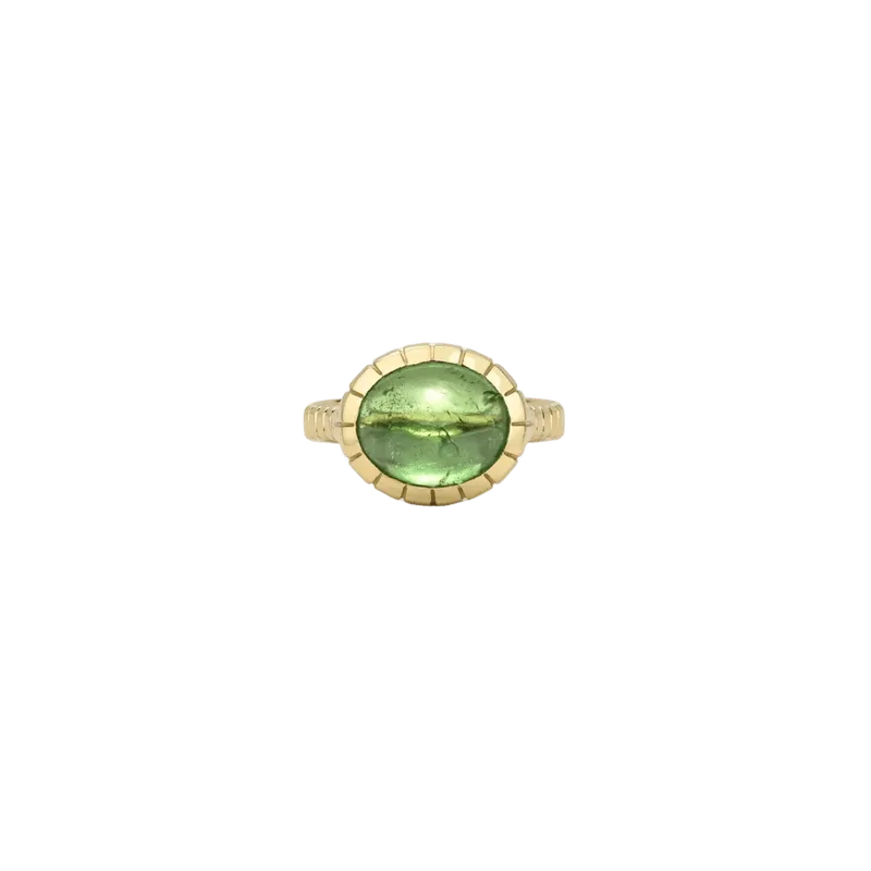 7.23ct Cabochon Oval Tsavorite Heirloom Bezel Ring