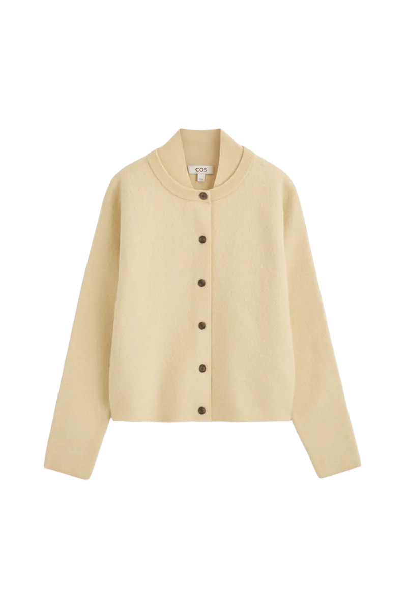 LAYERED-COLLAR BOILED WOOL CARDIGAN
