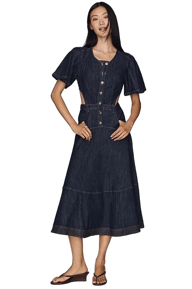 By Anthropologie Cutout Denim Midi Dress