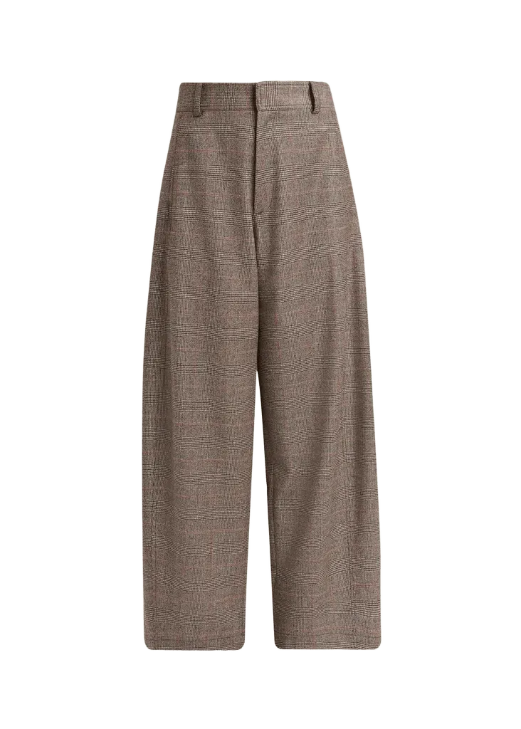 Kiton Wool-Cashmere Check Barrel-Leg Trousers