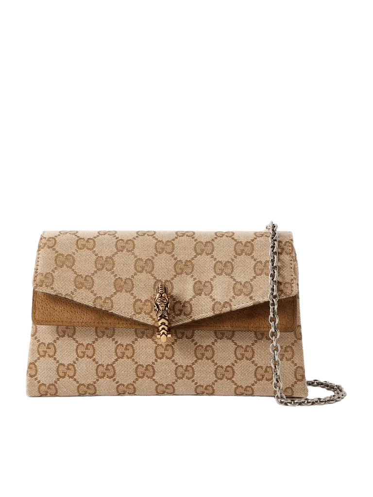 Dionysus logo-jacquard leather-trimmed canvas shoulder bag - beige - One Size