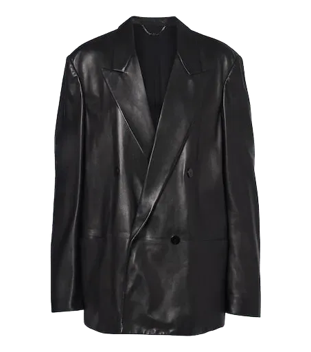 Double-breasted leather jacket