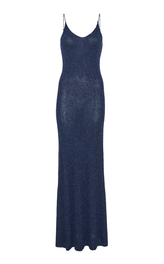 Florian Knit Maxi Slip Dress in Electric Navy Beaded Cashmere Silk