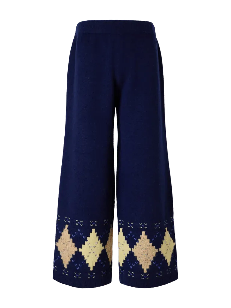 Argyle cashmere wide-leg pants