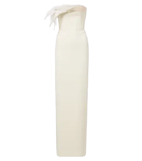 Feather-trimmed bustier gown