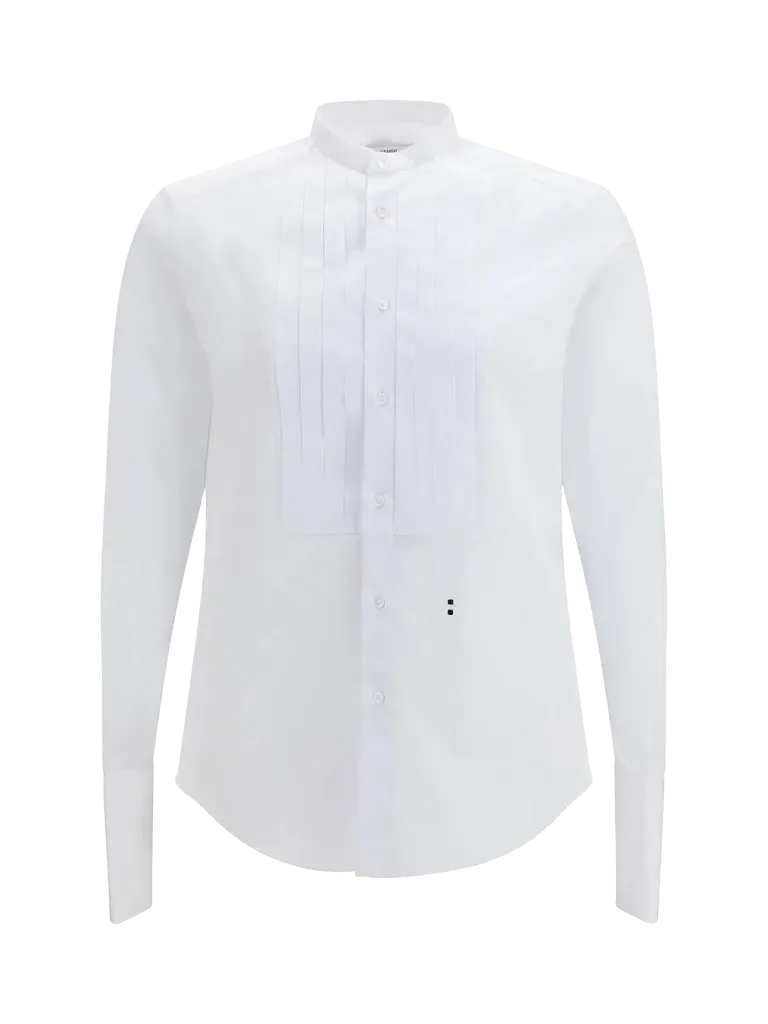 Fendi Cotton Poplin Pleated Plastron Shirt — White