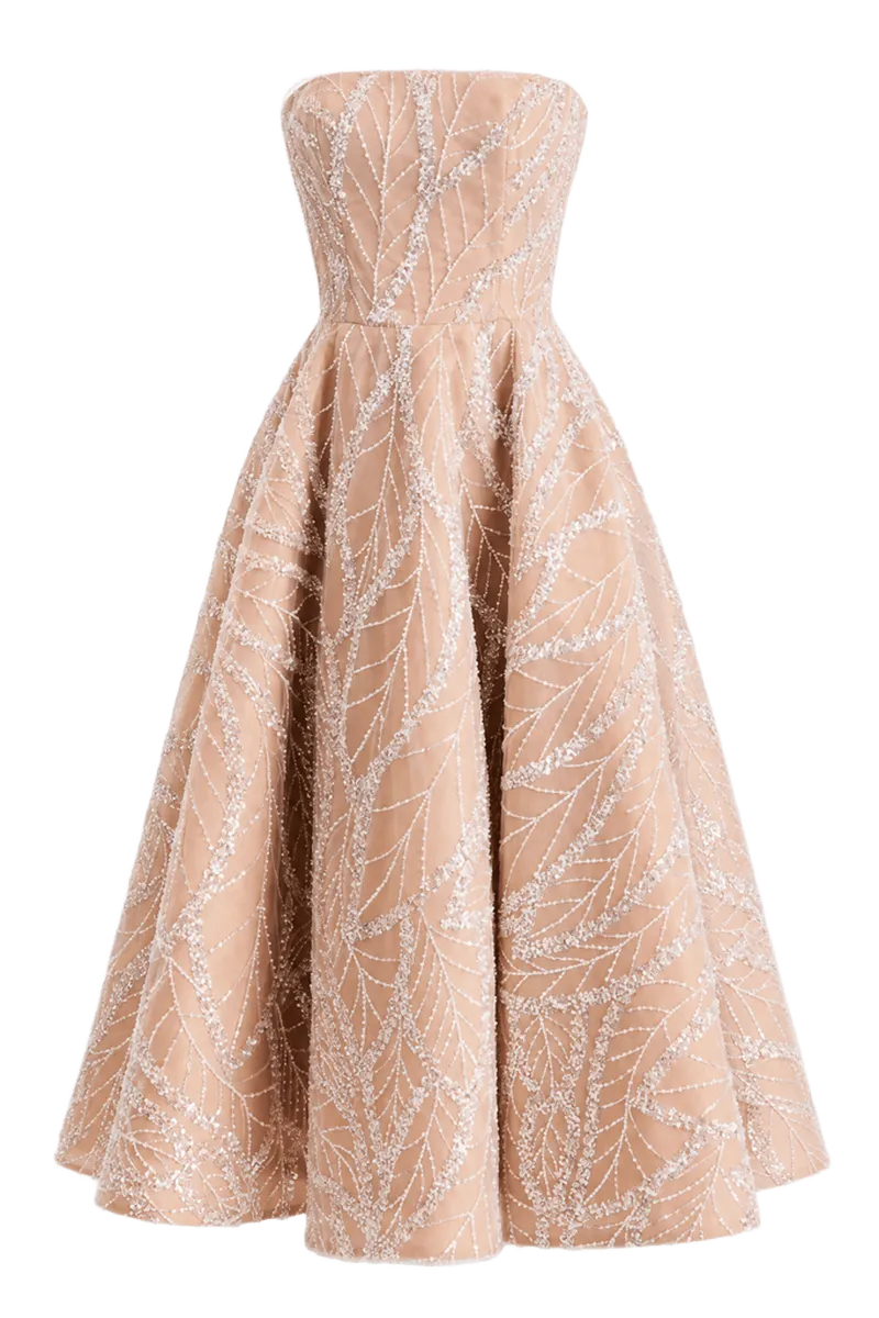 Vivi Embellished Strapless Cocktail Midi Dress