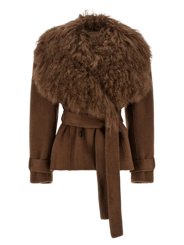 Giuseppe Di Morabito Shearling Collar Wool Coat — Brown