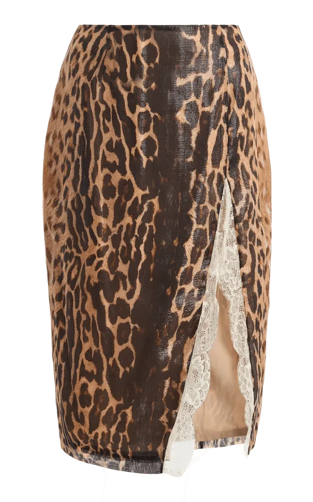 Lace-Trim Silk-Blend Pencil Skirt