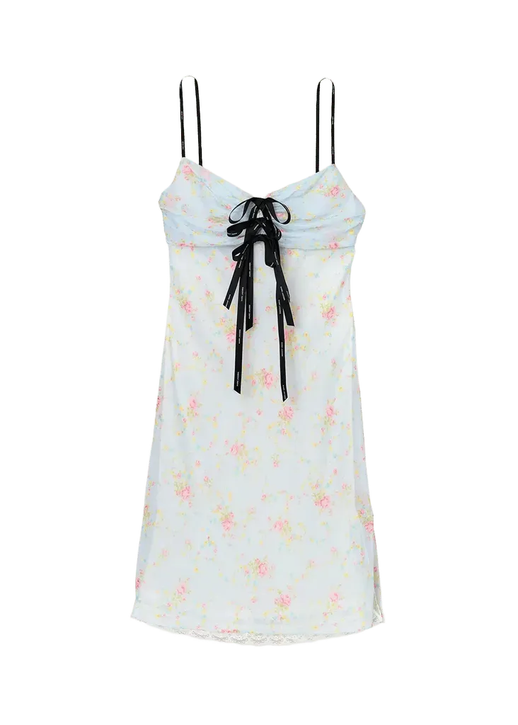 Blurred Floral Chiffon Mini Slip Dress