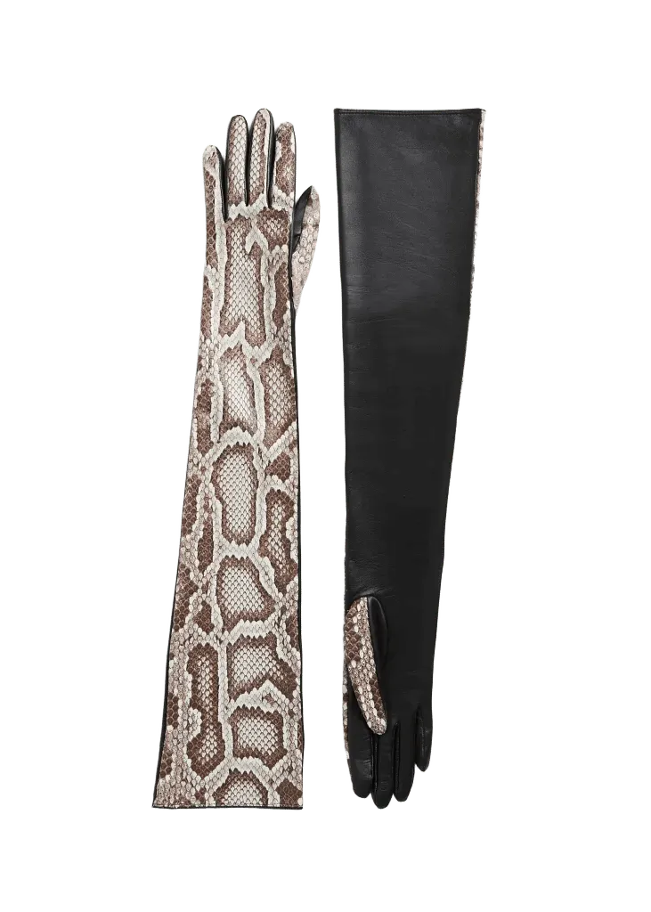 Remo Long Gloves in Natural Python