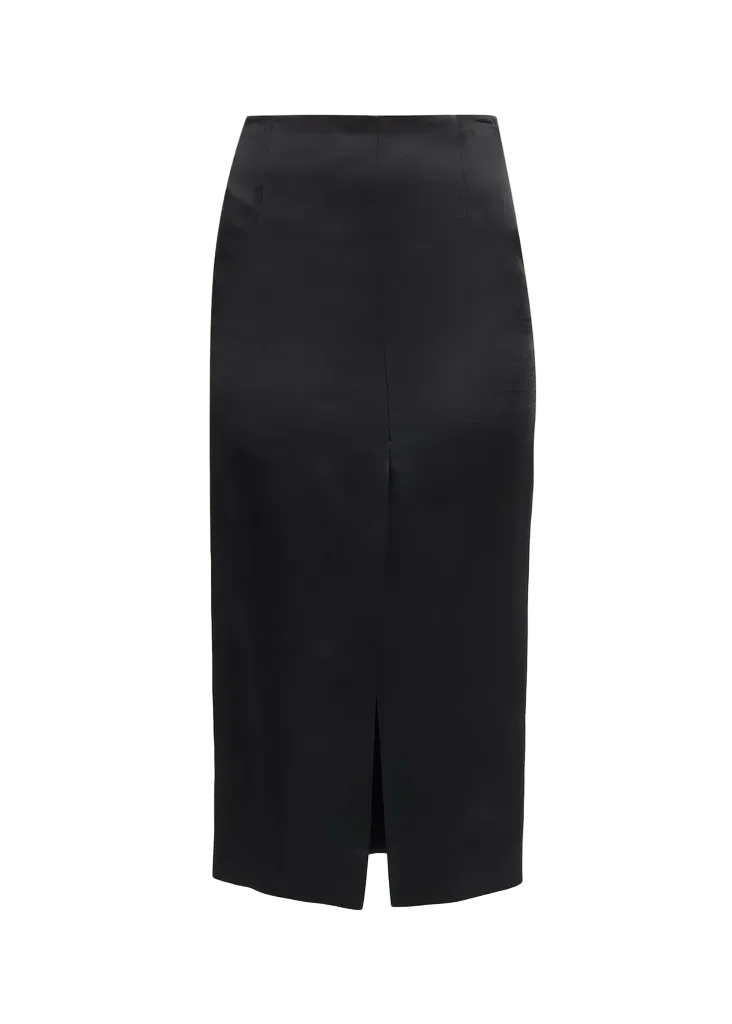Silk Satin Slit Midi Pencil Skirt