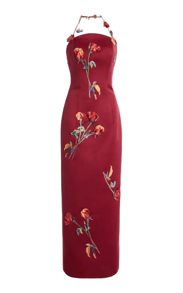 Exclusive Rayna Appliquéd Satin Maxi Dress