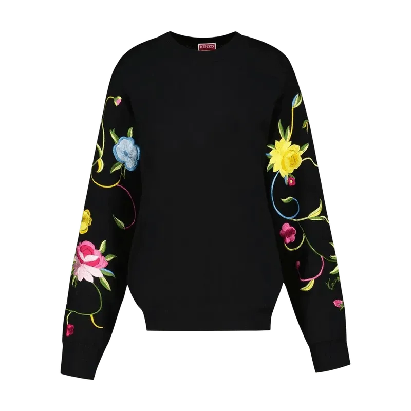 Kenzo Floral-Embroidered Sweatshirt — Black
