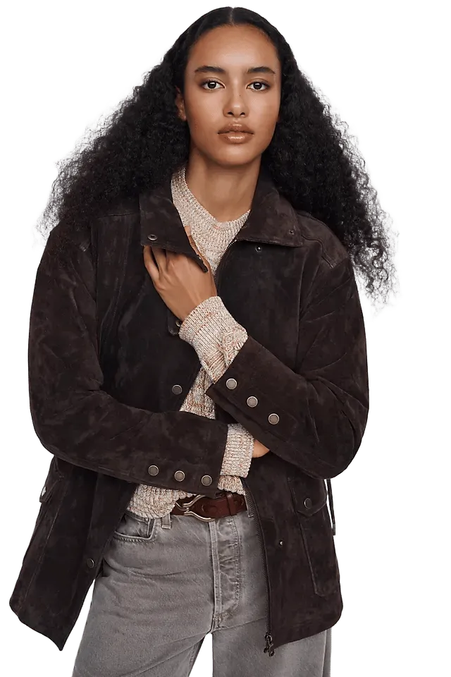 Avec Les Filles Suede Funnel-Neck Jacket