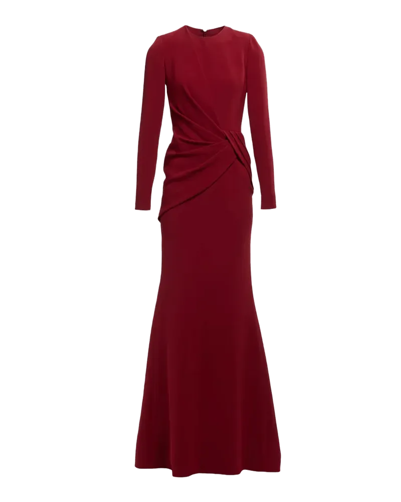 Draped Cady Long-Sleeve Trumpet Gown