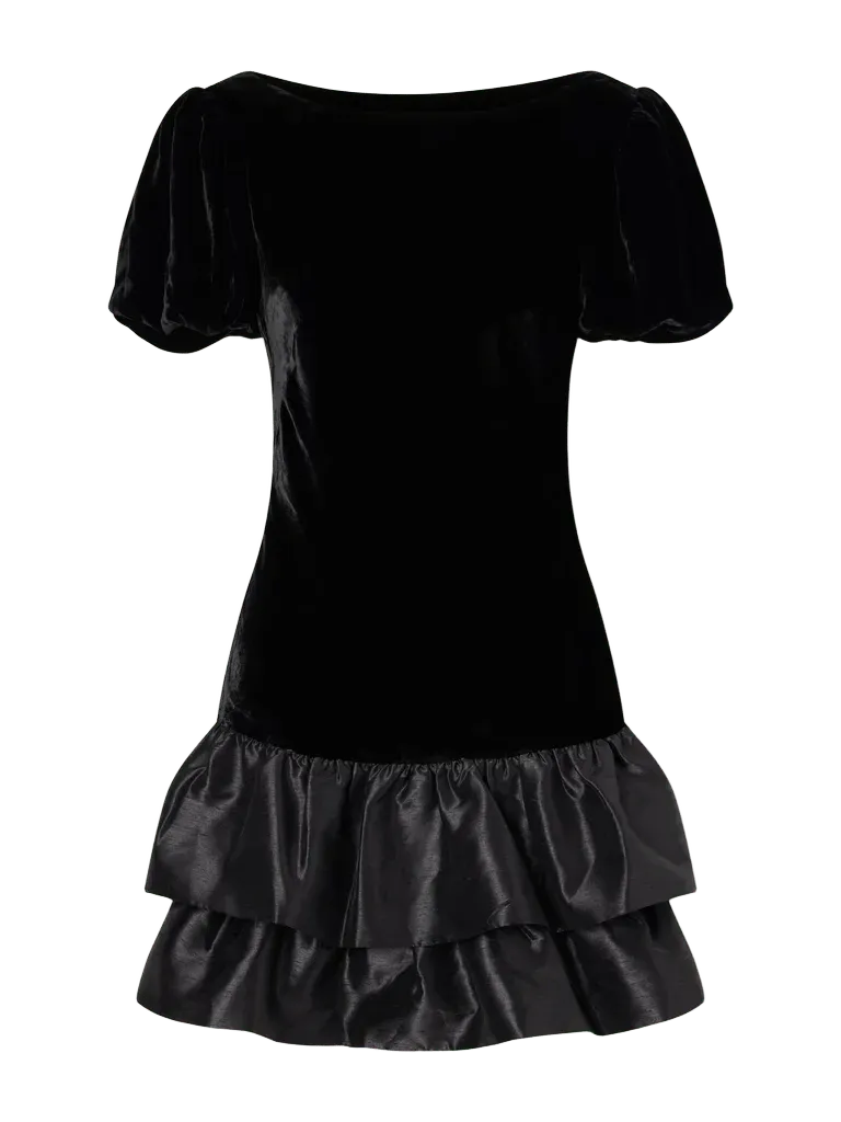 Anabella ruffled velvet and satin mini dress