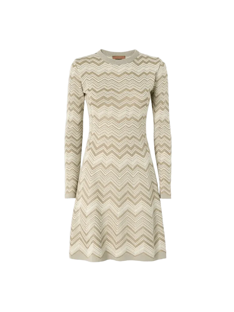 Zig zag viscose and wool crewneck dress