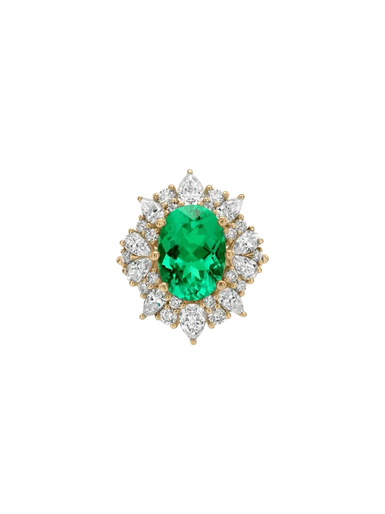 HOUGHTON RING IN LAB EMERALD AND MOISSANITE, GOLD VERMEIL