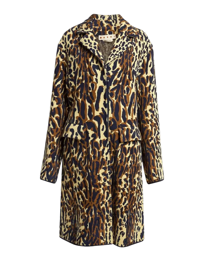 Leopard Knit Wool-Cashmere Single-Breasted Coat