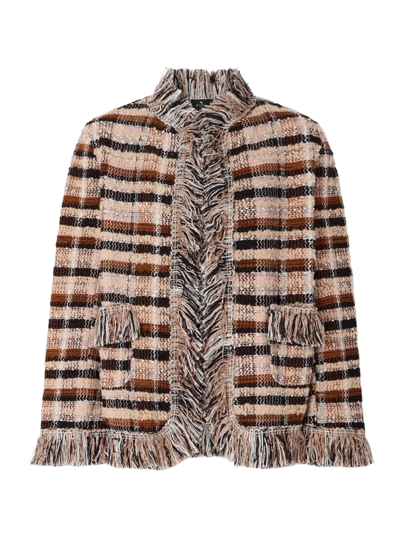 Fringed checked tweed jacket
