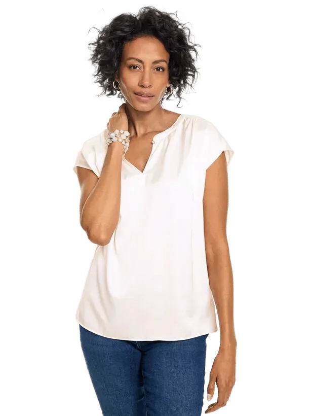 Soft Satin Charmeuse Split Neck Top