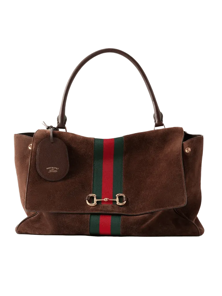 Paparazzo web-trimmed suede shoulder bag - brown - One Size