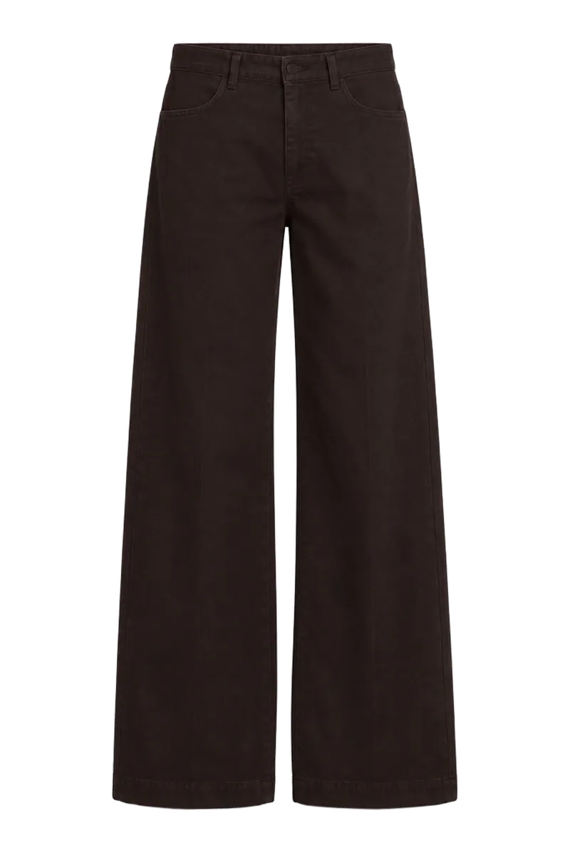 Washed Cotton Twill Mid-Rise Wide-Leg Pant