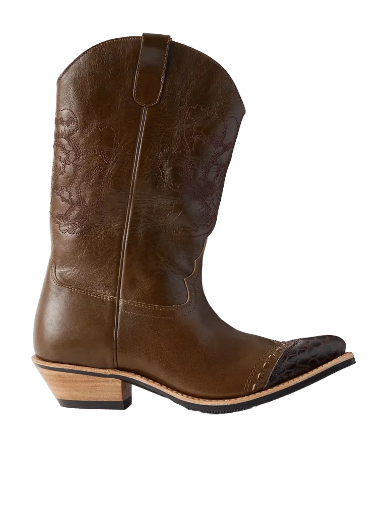 Floral Consultant croc-effect trimmed leather ankle boots