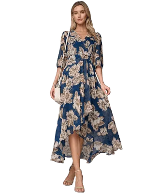 calvin klein womens floral chiffon v neck midi dress