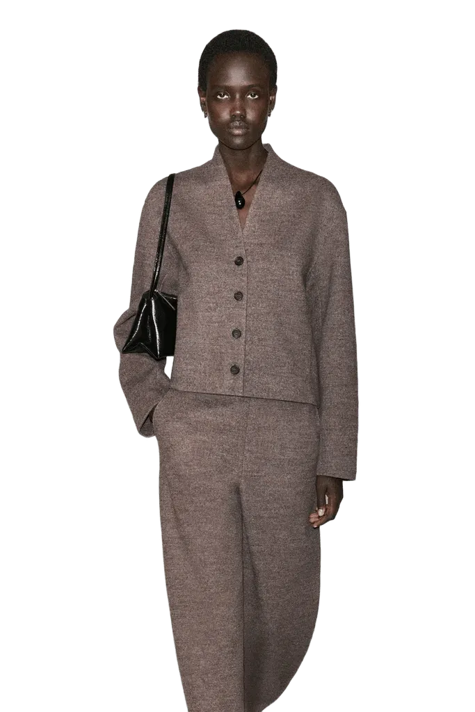 BOILED WOOL-BLEND SHAWL-COLLAR CARDIGAN