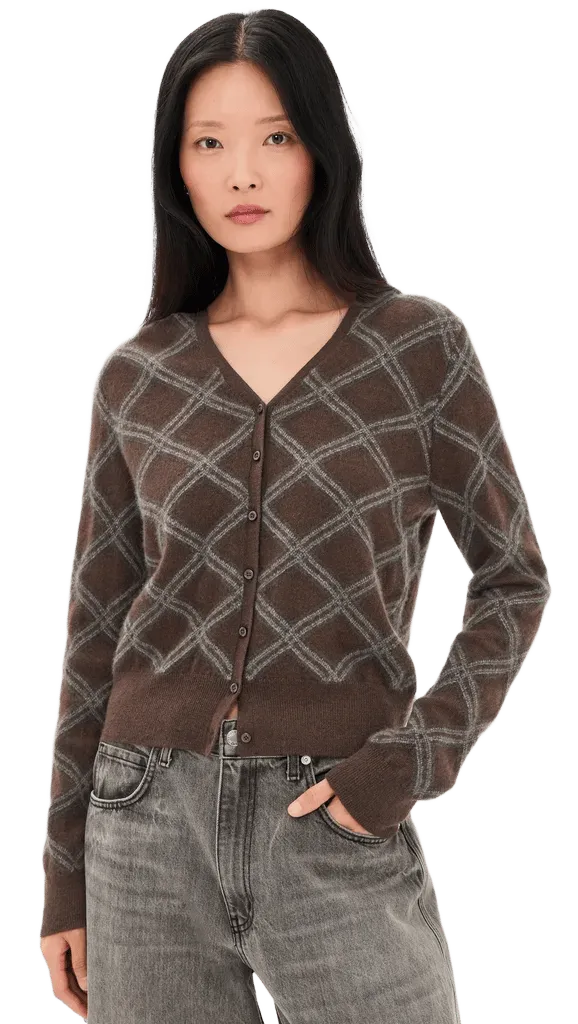 Diamond Plaid V-Neck Cardigan