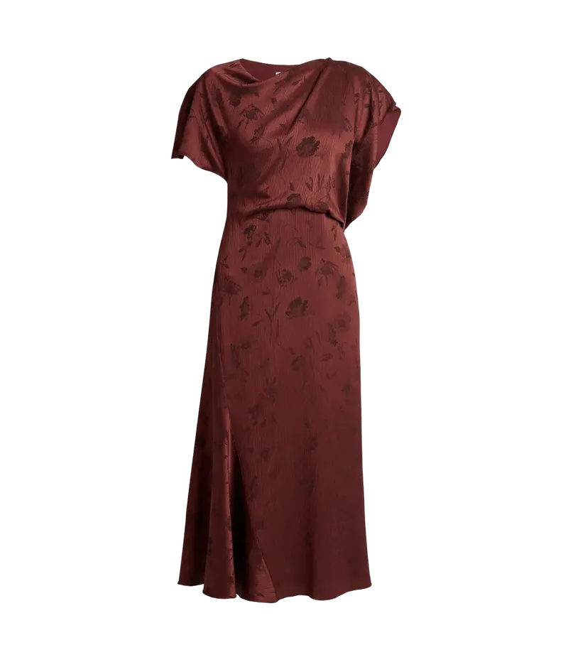Floral Creponne Jacquard Short Sleeve Midi Dress