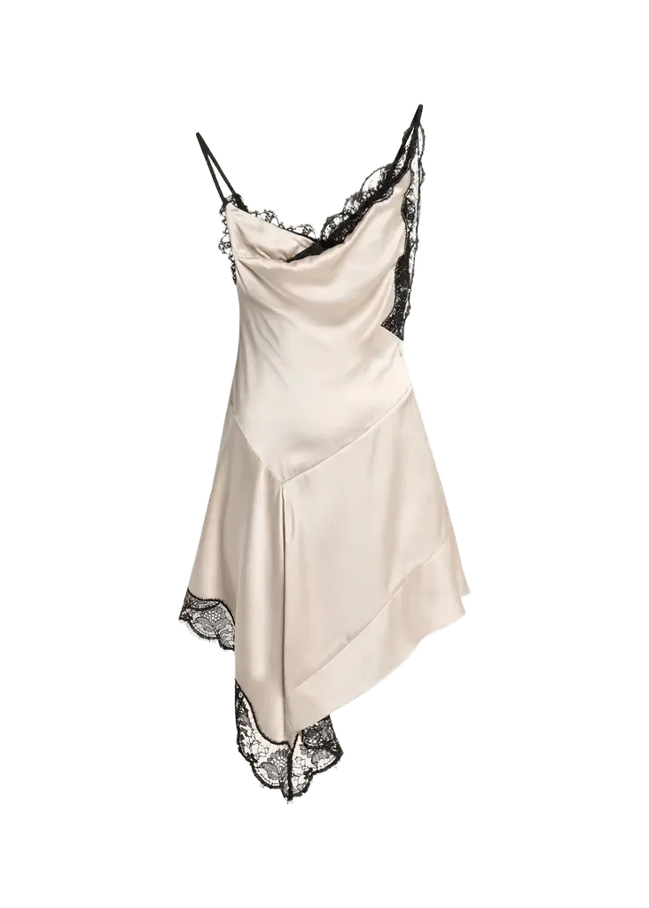Anaziae Asymmetric Lace & Silk Mini Slip Dress