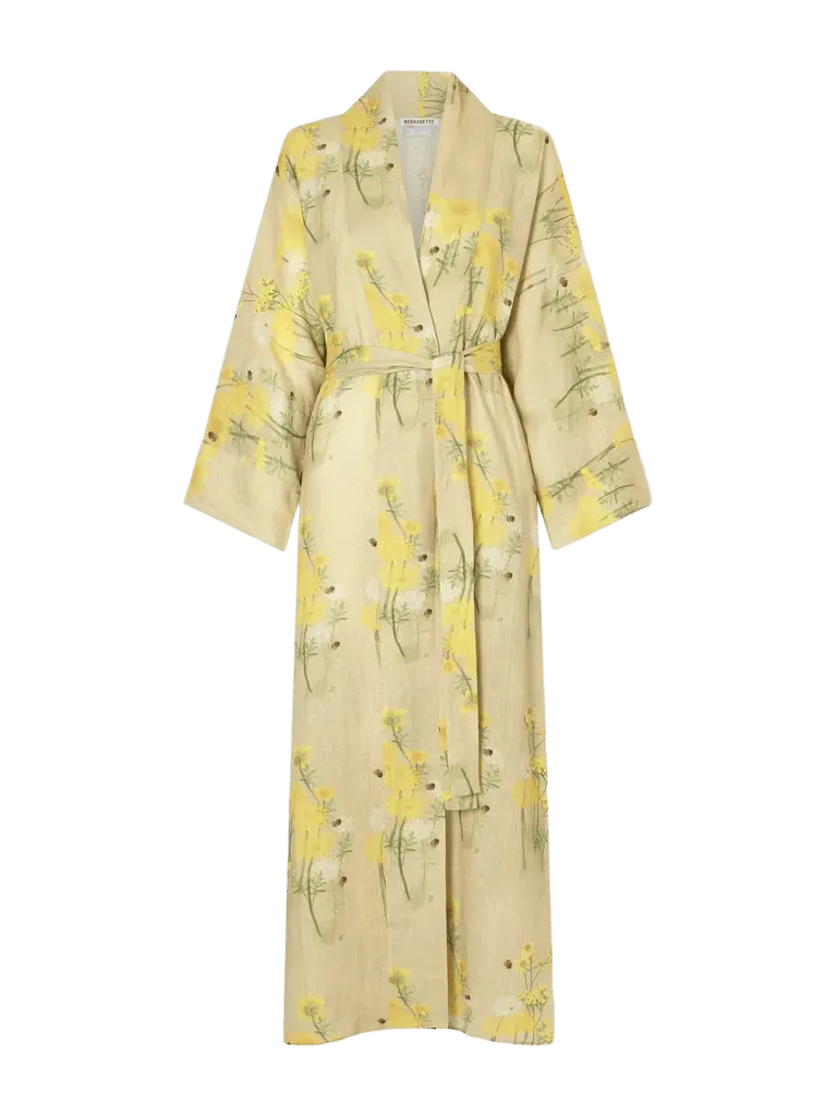 Peignoir belted floral-print linen maxi dress