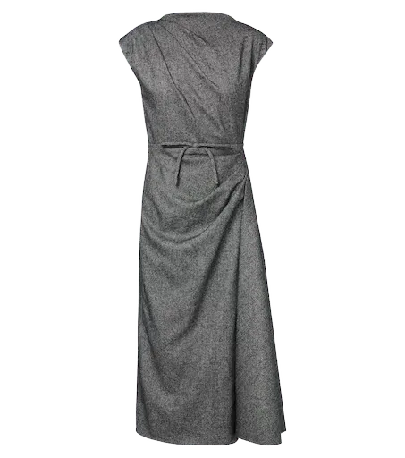 Bow-detail herringbone draped midi dress