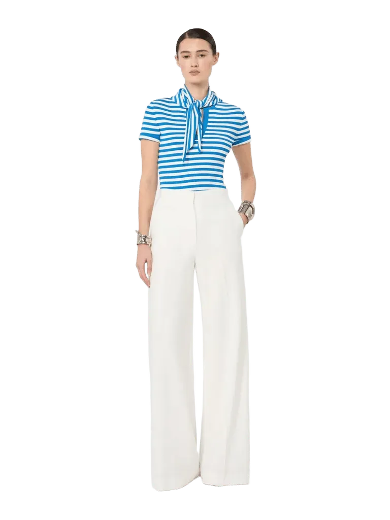 Viscose crepe sweater with scarf detail - WHITE