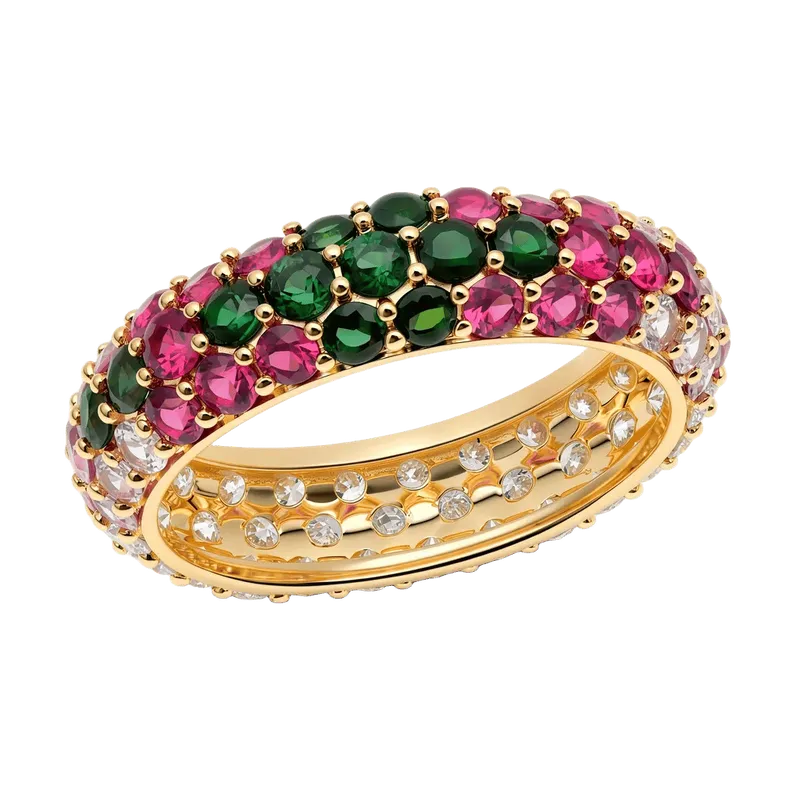 Pink Sapphire and Diamond Chunky Domed Ring
